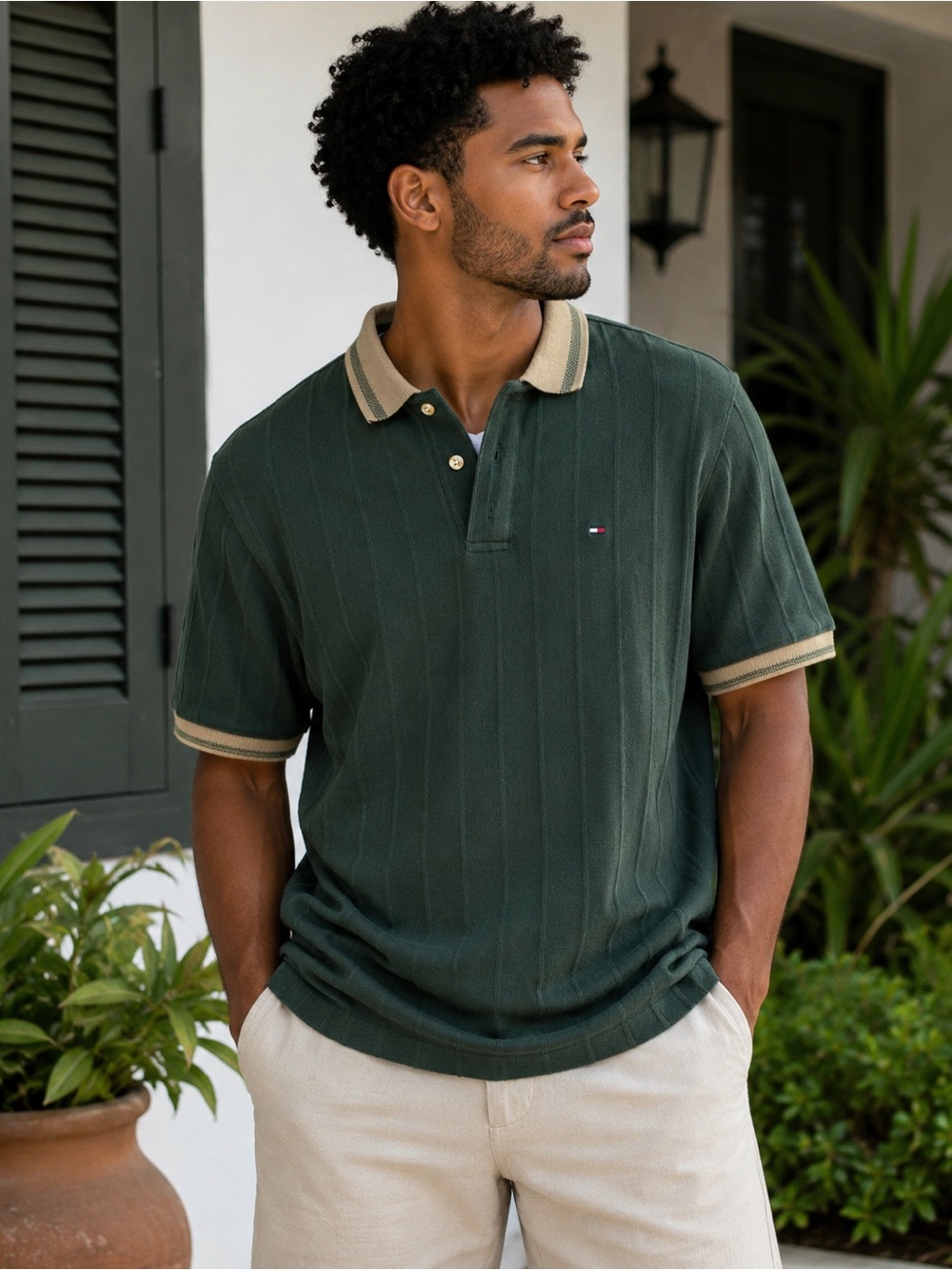 Vintage Bert Pulitzer Collectors Edition Green Textured Knit Polo Shirt Men’s L